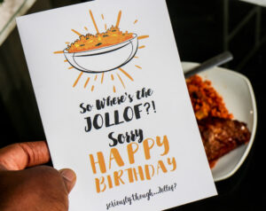 Jollof Happy Birthday Card by Not Just Pulp sold on Bellafricana Marketplace