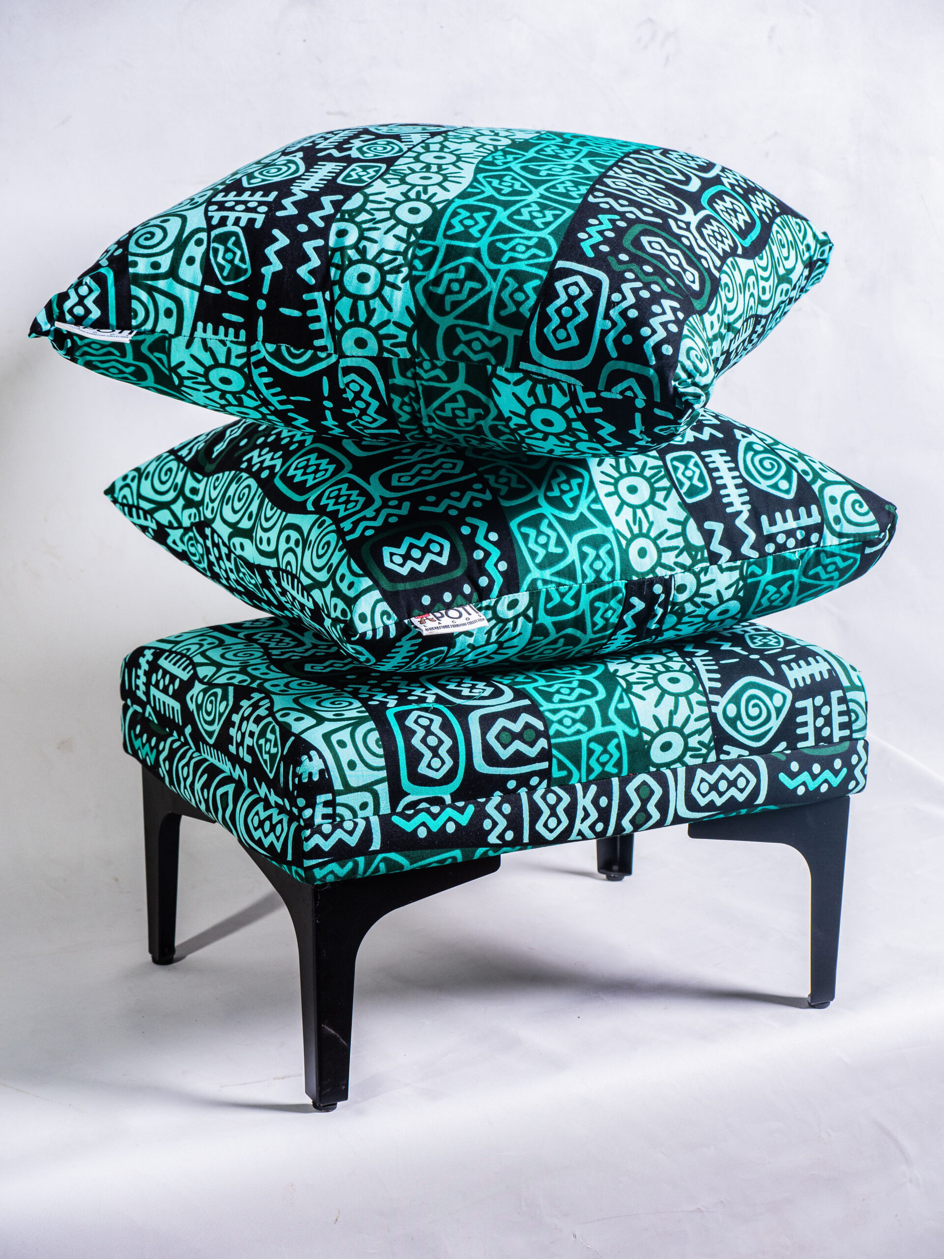 Adinkra Footstools with Twin Throw Pillows